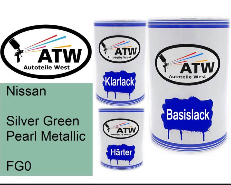 Nissan, Silver Green Pearl Metallic, FG0: 500ml Lackdose + 500ml Klarlack + 250ml Härter - Set, von ATW Autoteile West.
